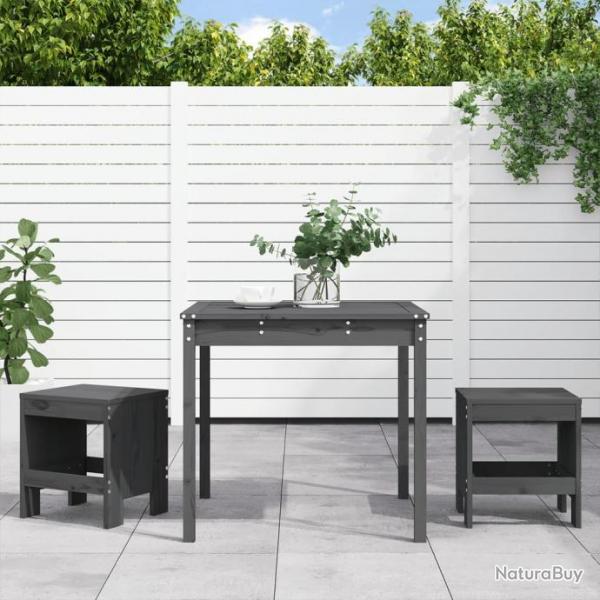 bistrot de jardin 3 pcs gris bois de pin massif alsavelo