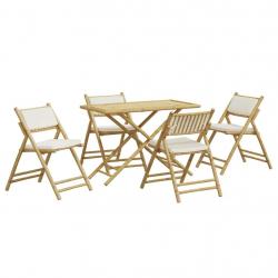 bistro pliante 5 pcs et coussins blanc crème bambou alsavelo