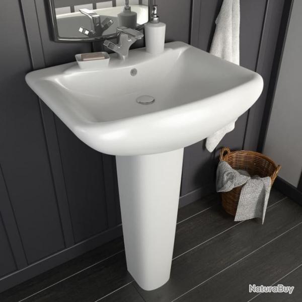 Lavabo autoportant avec socle Cramique Blanc 580x470x200 mm