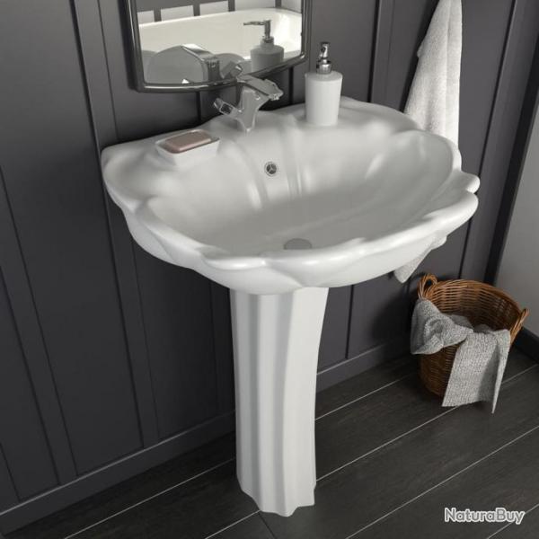 Lavabo autoportant avec socle Cramique Blanc 580x510x200 mm alsavelo