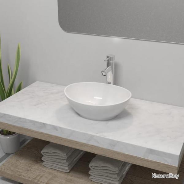 Lavabo de salle de bain avec mitigeur Cramique Ovale Blanc alsavelo