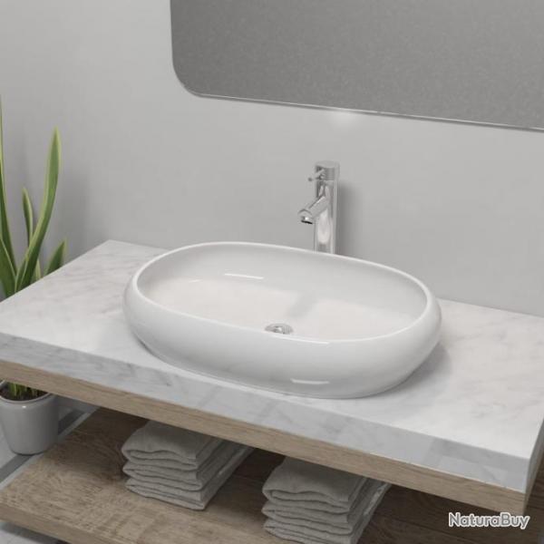 Lavabo de salle de bain avec mitigeur Cramique Ovale Blanc alsavelo