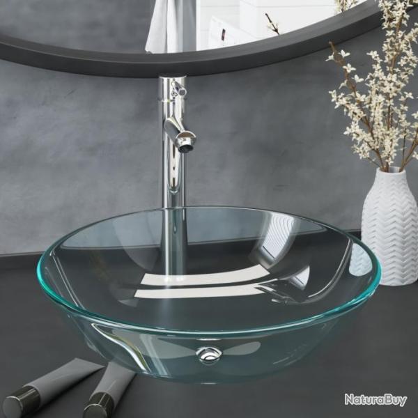 Lavabo de bain avec robinet et drain  poussoir Verre tremp alsavelo