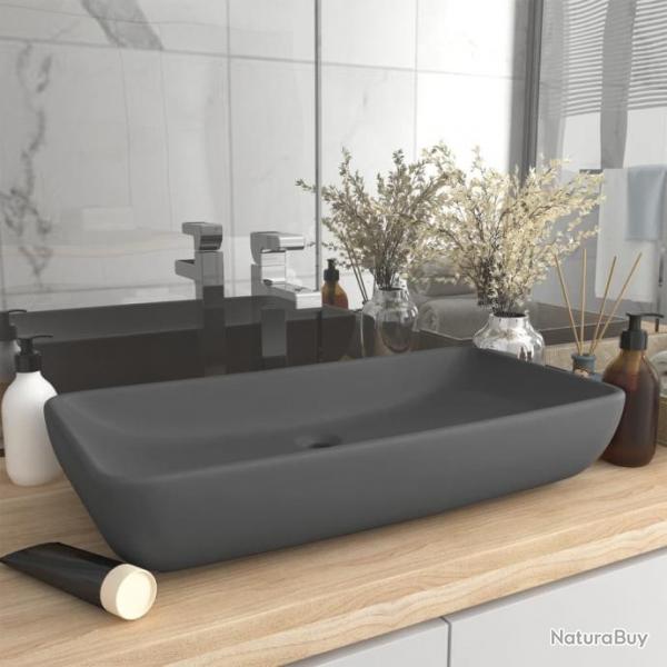 Lavabo de luxe rectangulaire Gris fonc mat 71x38 cm Cramique alsavelo