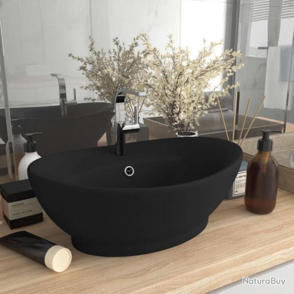 Lavabo ovale de luxe  trop-plein Noir mat 58,5x39 cm Cramique alsavelo