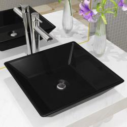 Lavabo Céramique carré Noir 41,5 x 41,5 x 12 cm alsavelo