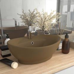 Lavabo ovale de luxe à trop-plein Crème mat 58,5x39cm Céramique alsavelo