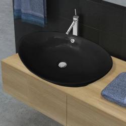 Lavabo ovale en céramique noir avec trop plein 59 x 38,5 cm alsavelo