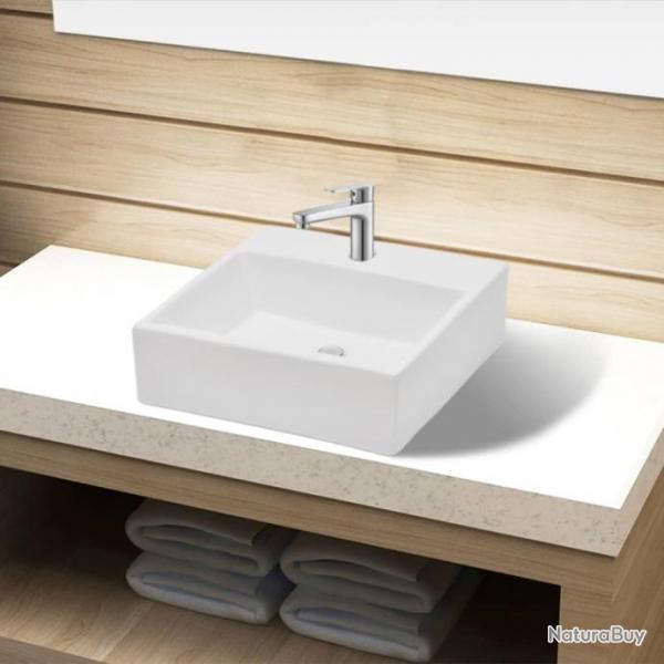 Lavabo carr  trou pour robinet Cramique Blanc