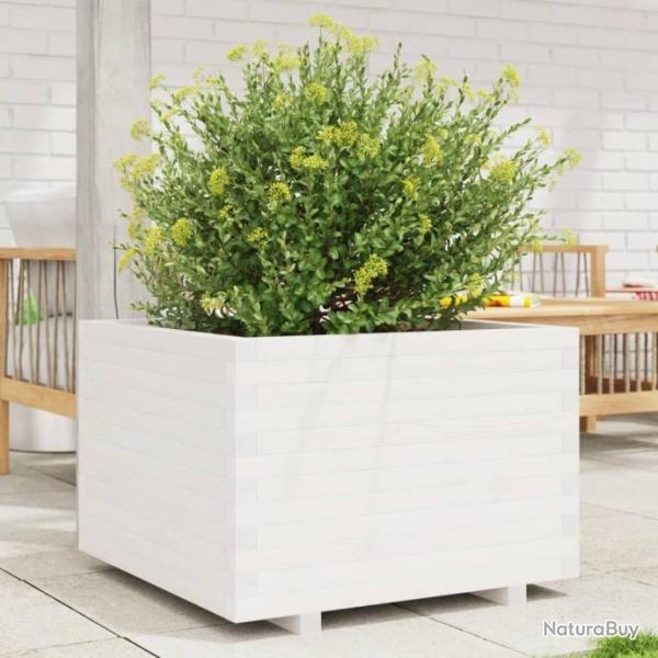 Jardinire blanc 70x70x49,5 cm bois de pin massif alsavelo