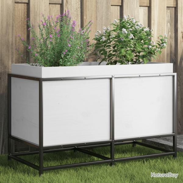 Jardinire blanc 80x40x50 cm bois de pin massif alsavelo