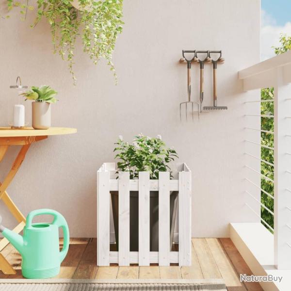 Jardinire avec design de clture blanc 50x50x50 cm pin massif alsavelo