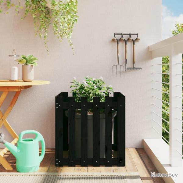 Jardinire avec design de clture noir 60x60x60 cm pin massif alsavelo