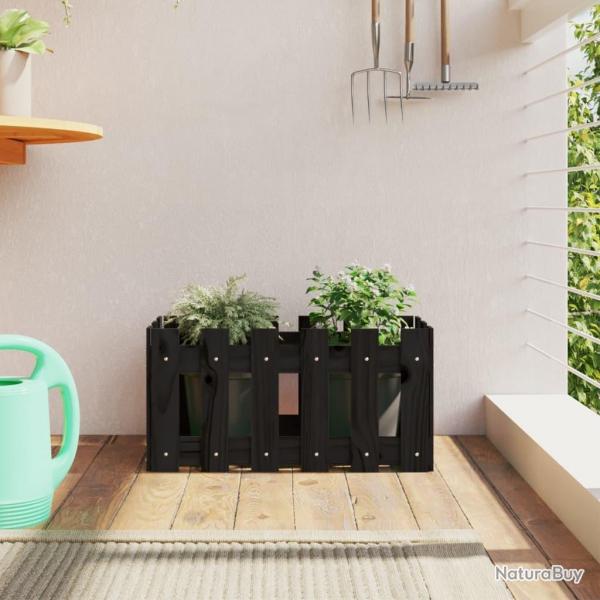 Jardinire avec design de clture noir 60x30x30 cm pin massif alsavelo