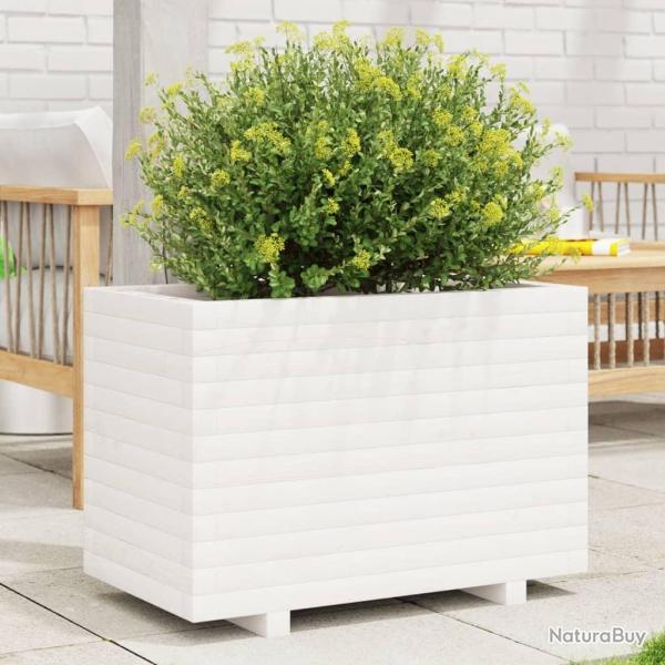 Jardinire blanc 70x40x49,5 cm bois de pin massif alsavelo