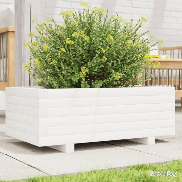 Jardinire blanc 70x40x26,5 cm bois de pin massif alsavelo