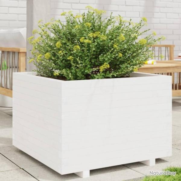 Jardinire blanc 70x70x49,5 cm bois de pin massif