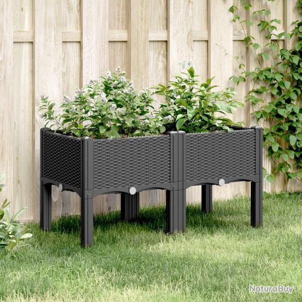 Jardinire avec pieds noir 80x40x42 cm PP alsavelo