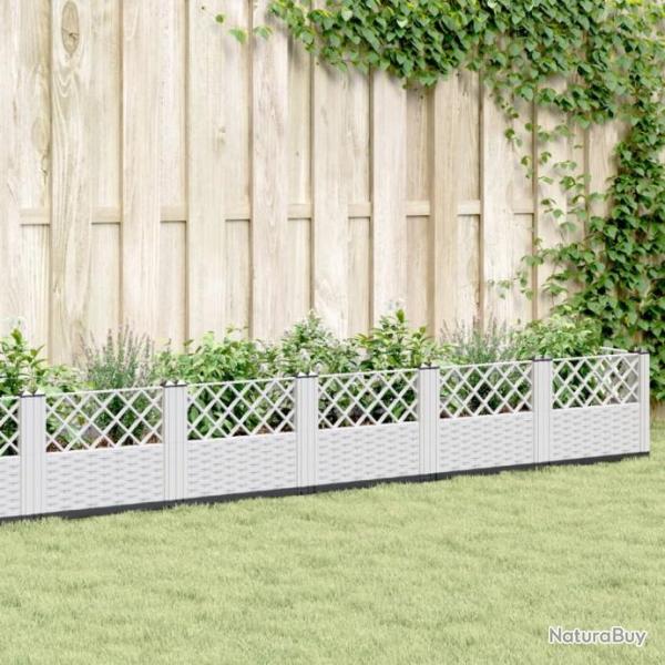 Jardinire avec piquets blanc 363,5x43,5x43,5 cm PP