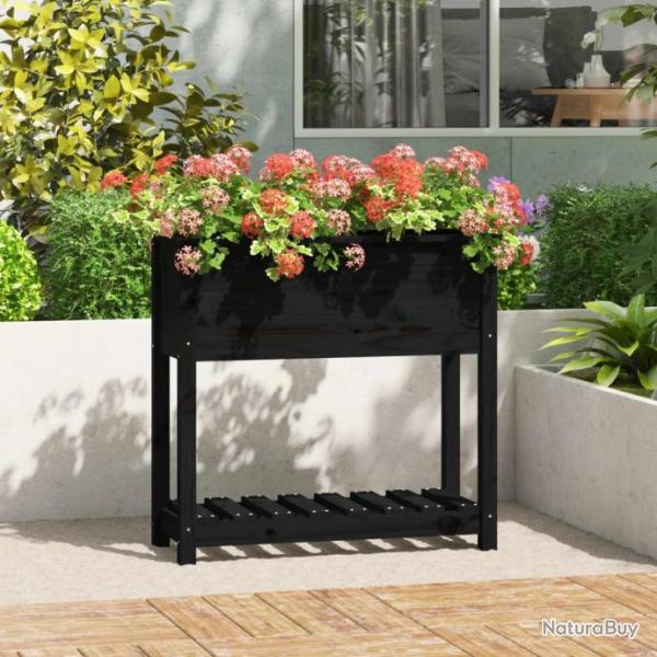 Jardinire avec tagre Noir 82,5x34,5x81 cm Bois massif de pin