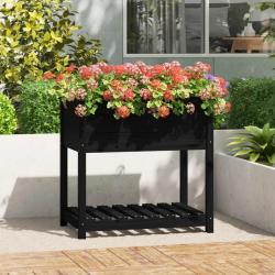 Jardinière avec étagère Noir 82,5x54x81 cm Bois massif de pin alsavelo