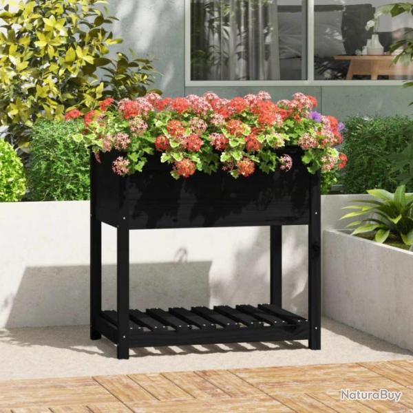 Jardinire avec tagre Noir 82,5x54x81 cm Bois massif de pin