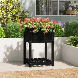 Jardinière avec étagère Noir 54x54x81 cm Bois massif de pin alsavelo