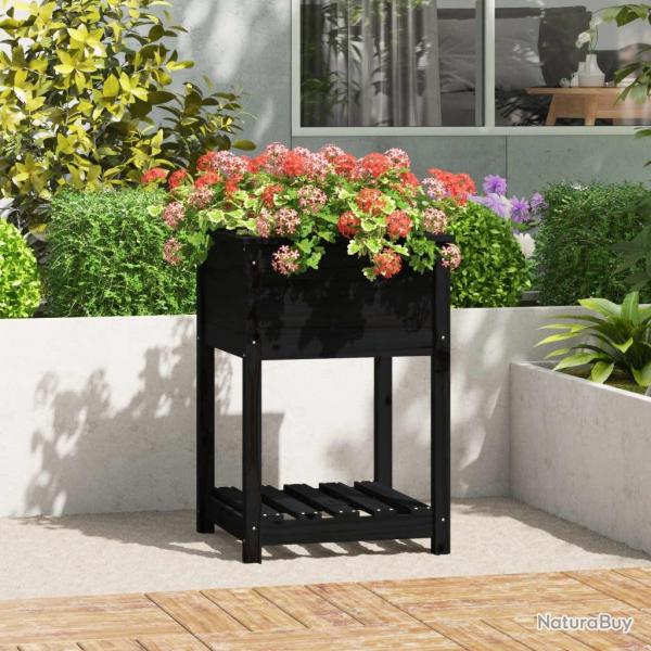 Jardinire avec tagre Noir 54x54x81 cm Bois massif de pin alsavelo