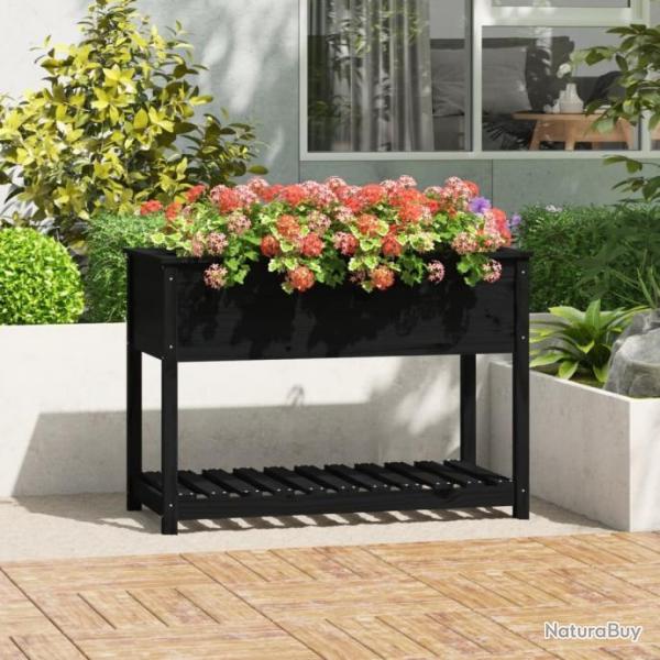 Jardinire avec tagre Noir 111,5x54x81 cm Bois massif de pin