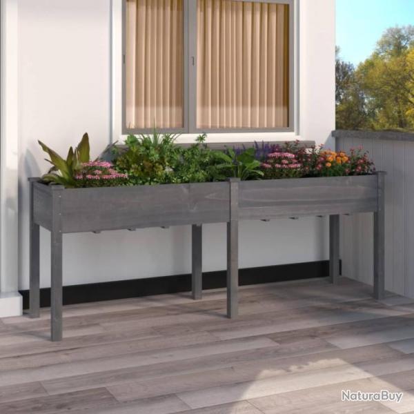 Jardinire avec doublure gris 203x53x76 cm bois massif de sapin