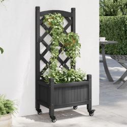 Jardinière avec treillis et roues gris bois massif de sapin alsavelo