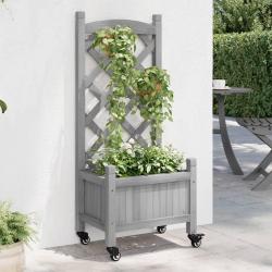 Jardinière avec treillis et roues gris bois massif de sapin alsavelo
