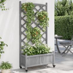 Jardinière avec treillis et roues gris bois massif de sapin alsavelo