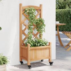 Jardinière avec treillis et roues marron bois massif de sapin alsavelo
