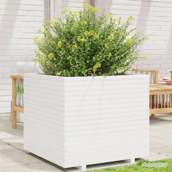 Jardinire blanc 80x80x72 cm bois de pin massif alsavelo