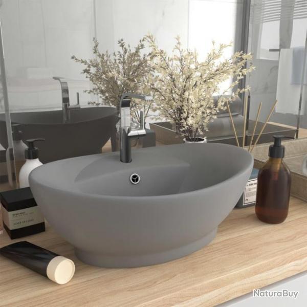 Lavabo ovale  trop-plein Gris clair mat 58,5x39 cm Cramique alsavelo