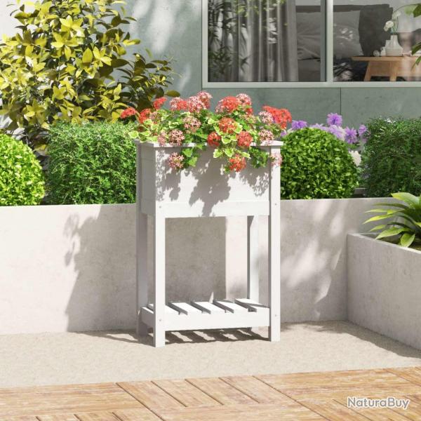Jardinire avec tagre Blanc 54x34,5x81 cm Bois massif de pin alsavelo