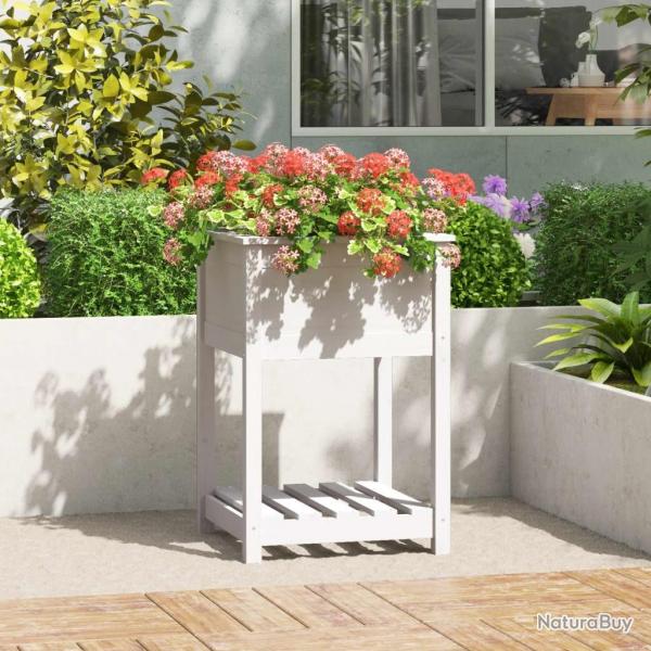 Jardinire avec tagre Blanc 54x54x81 cm Bois massif de pin alsavelo