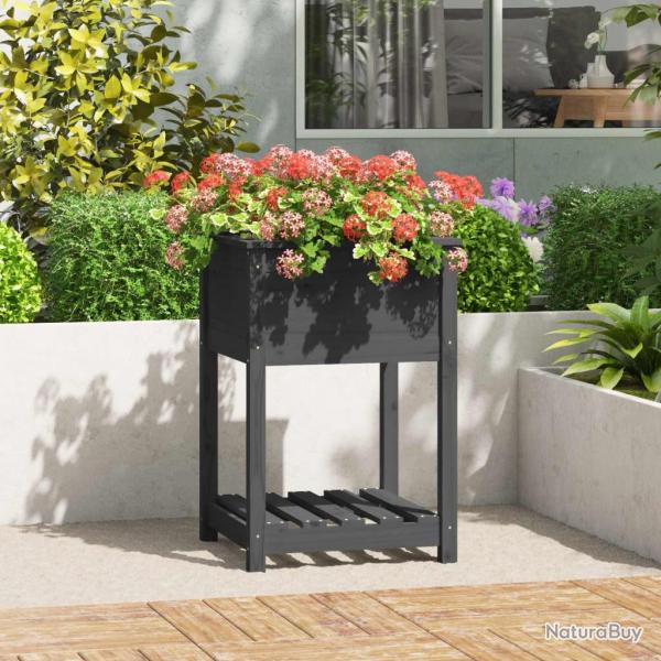 Jardinire avec tagre Gris 54x54x81 cm Bois massif de pin alsavelo