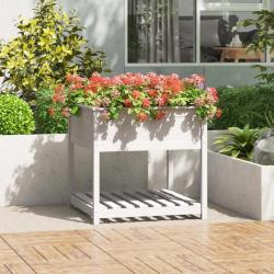 Jardinière avec étagère Blanc 82,5x82,5x81cm Bois massif de pin alsavelo