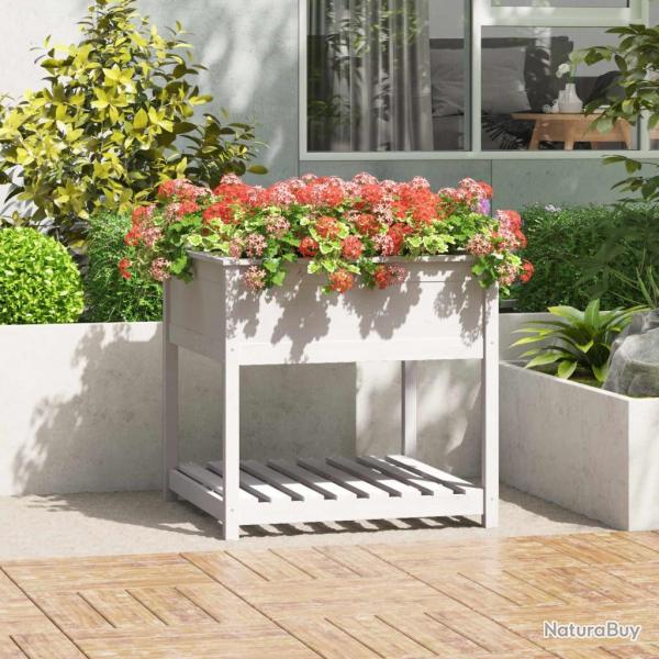Jardinire avec tagre Blanc 82,5x82,5x81cm Bois massif de pin alsavelo