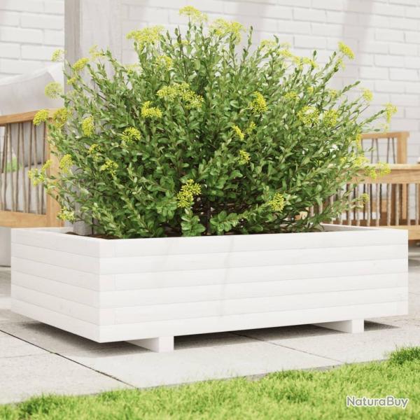Jardinire blanc 90x60x26,5 cm bois de pin massif alsavelo