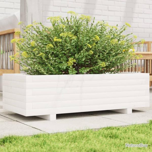 Jardinire blanc 90x40x26,5 cm bois de pin massif alsavelo