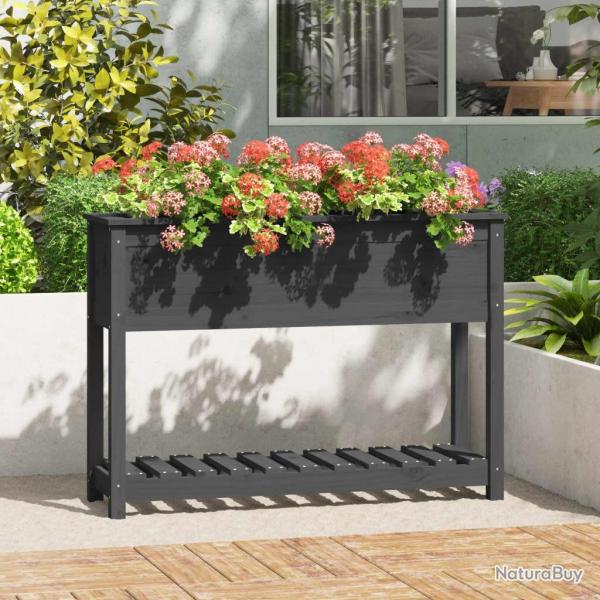 Jardinire avec tagre Gris 111,5x34,5x81cm Bois massif de pin alsavelo
