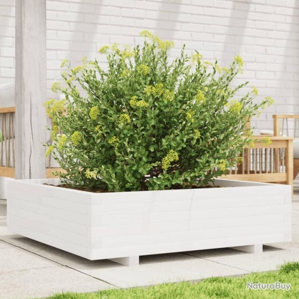 Jardinire blanc 90x90x26,5 cm bois de pin massif alsavelo