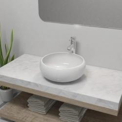 Lavabo de salle de bain avec mitigeur Céramique Rond Blanc alsavelo