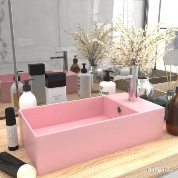 Lavabo de salle de bain avec trop-plein Cramique Rose alsavelo