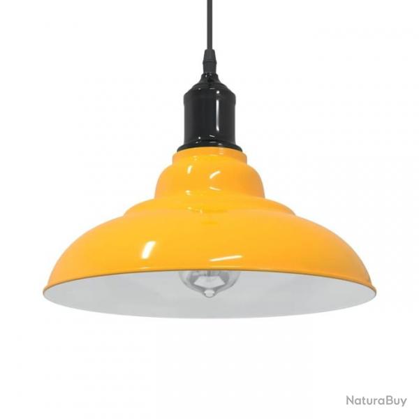 Lampe suspendue rglable hauteur E27 jaune brillant 31cm mtal