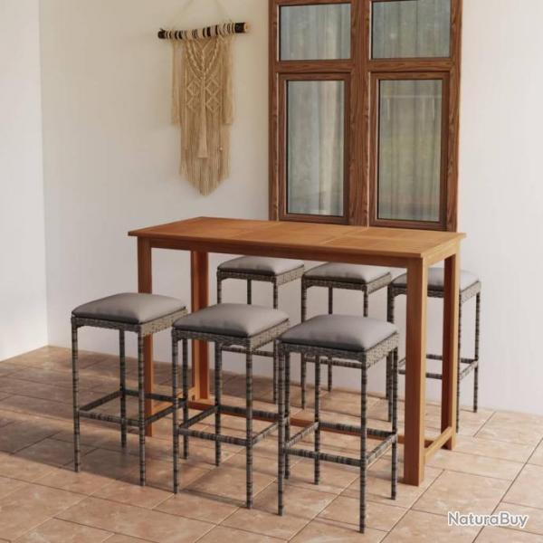 bar de jardin avec coussins 7 pcs Gris