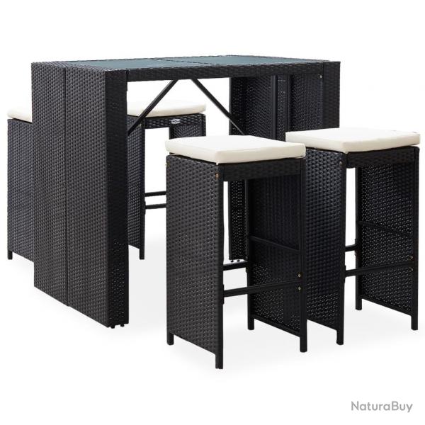 bar d'extrieur 5 pcs Rsine tresse et verre Noir alsavelo